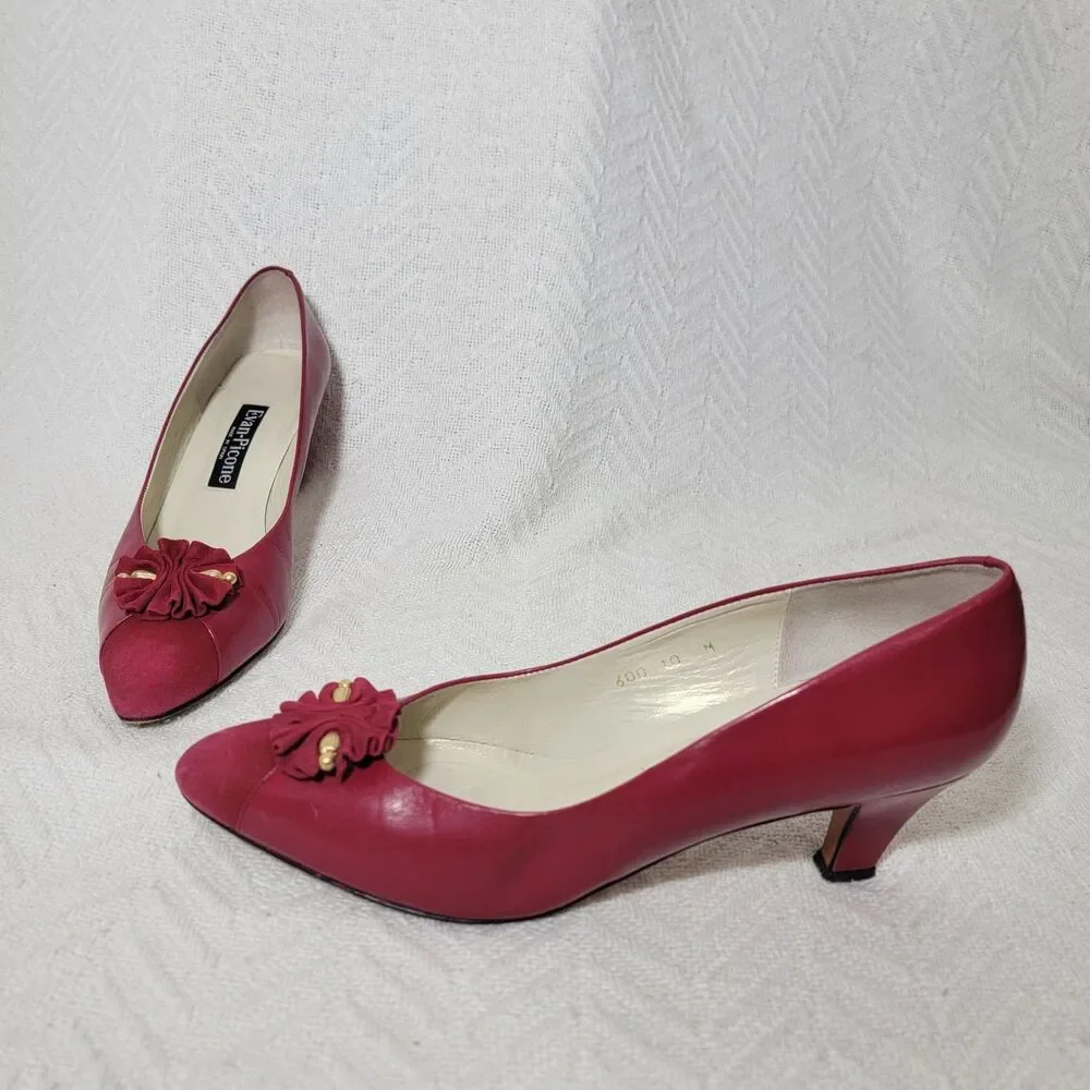 Vintage Evan Picone Red‎ Leather Pumps Made In Spain Size 10